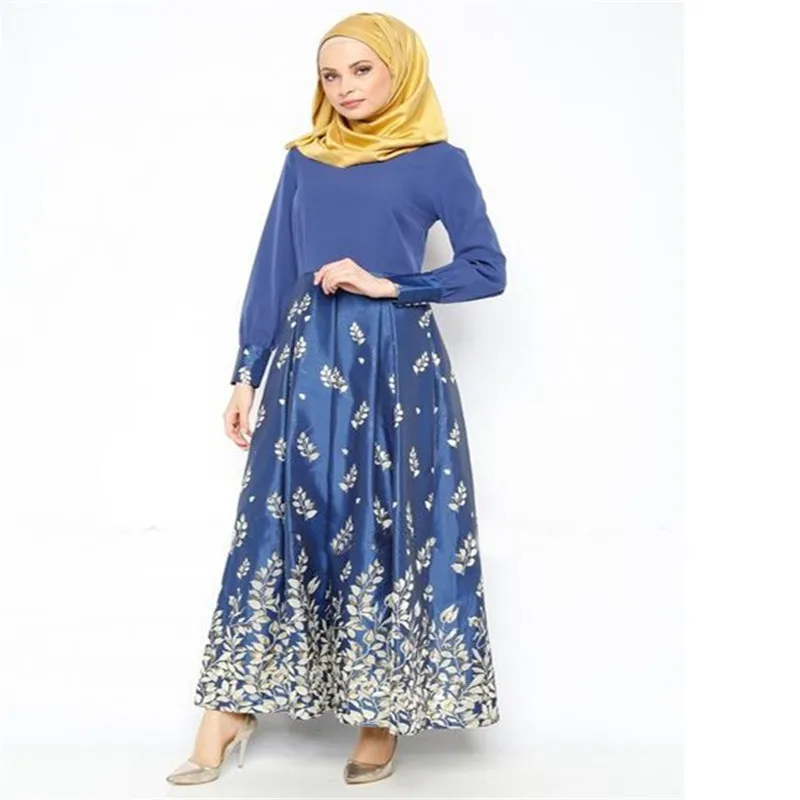 Абайя мусульманское Женское Платье макси с длинным рукавом цветочным принтом
