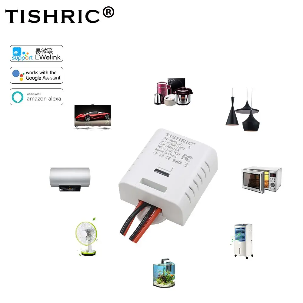 TISHRIC eWeLink Wifi умный переключатель/таймер, светильник, модуль 220 В, 10А/16А, дистанционное управление, поддержка Alexa Google/умный дом, автоматизация