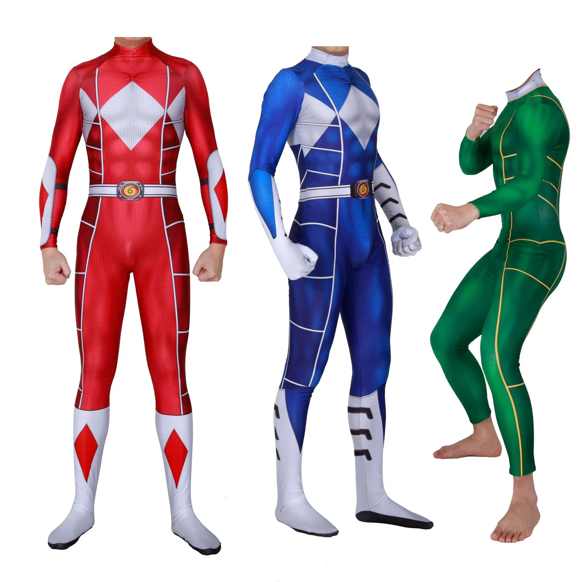 3D Print Kyoryu Sentai Zyuranger Ranger Cosplay Costume Red/Blue/Green Rangers Bodysuit Cheap Zentai Suit