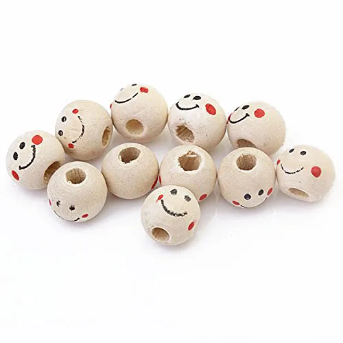 Деревянные круглые бусины со смайликом 40 шт. 10 мм|loose beads|beads 10mmwood round |