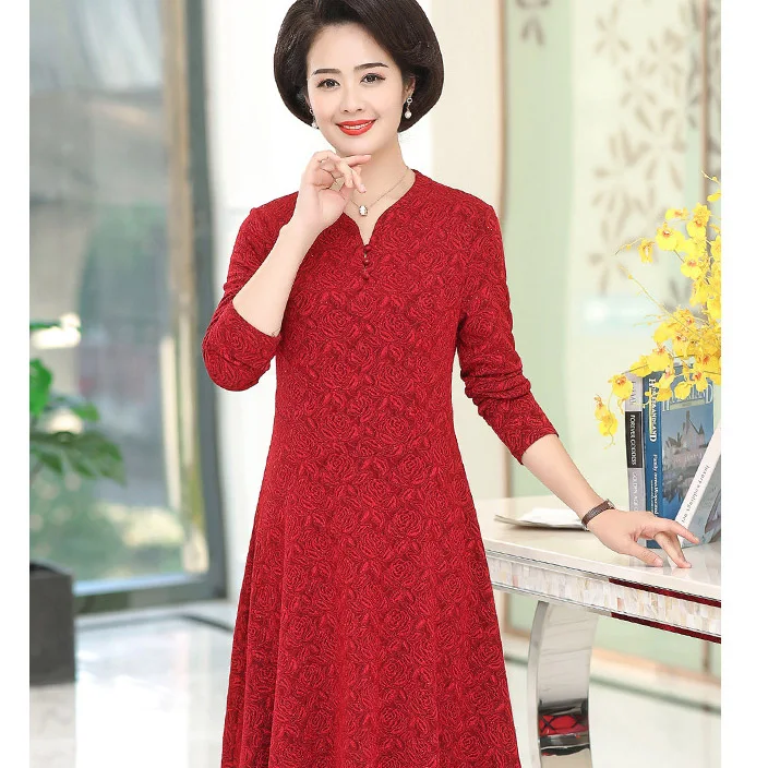 Новое весеннее платье для пожилых женщин с длинным рукавом P9131 | Женская одежда