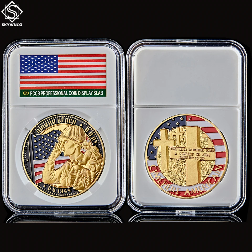 

WWII 1944.6.6 Omaha Beach Land Cimetiere Gold Challenge World Coins Collection W/ PCCB Holder