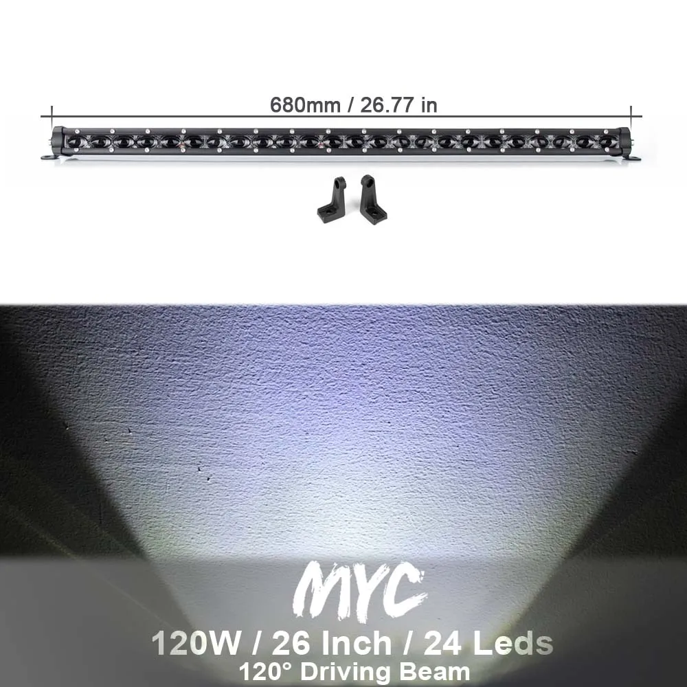 26 Inch 120W X1 Супер тонкий 6D объектив водонепроницаемый светодиодный свет бар для внедорожника автомобильное освещение для трактора 4WD внедорожные 4x4 24V прямые рабочие огни - Цвет: 26 Inch 120W X1