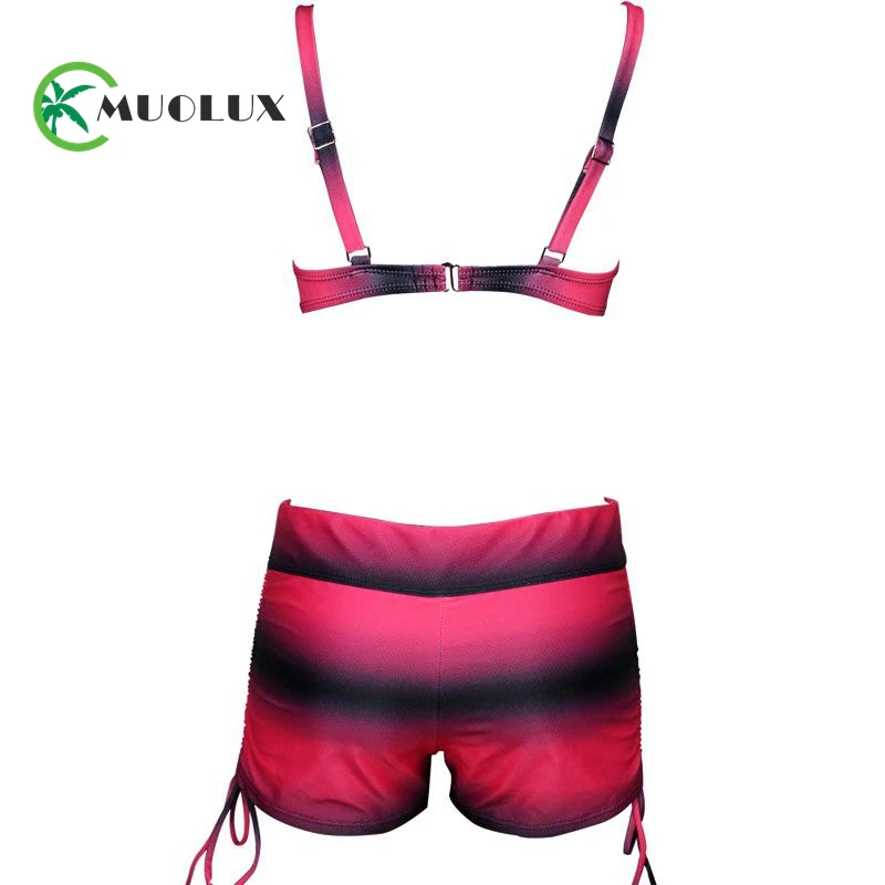MUOLUX Sexy Push Up Gradient Women Bikini XXL Halter Plus Size Retro Shorts Tankini Two Piece Brazilian Beach Swimwear Female |