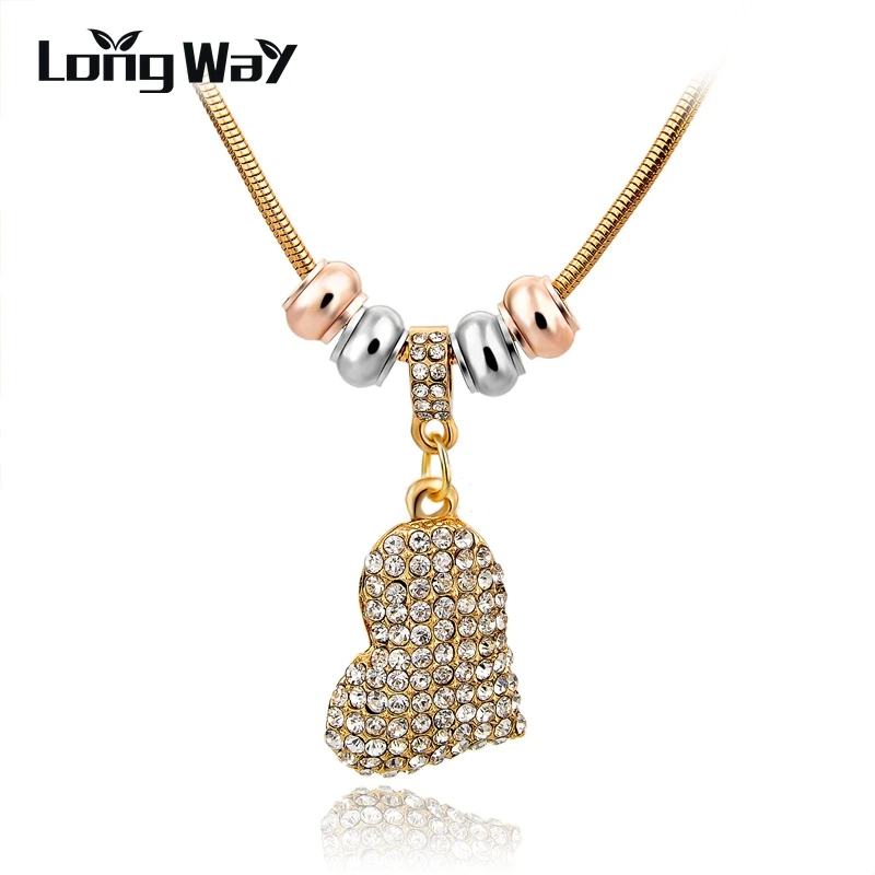 Женское винтажное ожерелье LongWay серебряное золотого цвета с кристаллами и