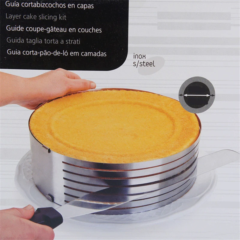 

6-8 Inches Stainless Steel,DIY Adjustable Retractable Circular Ring Cake Layered Slicer Baking Tool Kit Set Mousse Mould Slicing