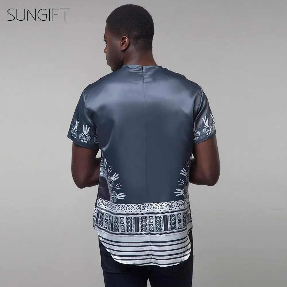 SUNGIFT Африканский Мужской Топ одежда короткий рукав Дашики принт круглый воротник Мужская футболка лето