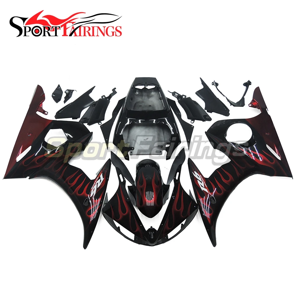 

Black Red Flames Injection Fairings For Yamaha YZF600 R6 05 2005 Plastic ABS Motorcycle Fairing Kit Bodywork Cowling Carenes New