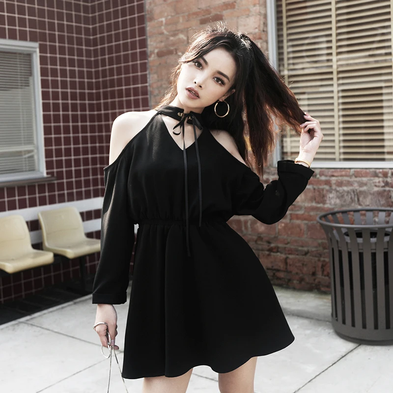 2019 Лето Осень женское готическое панк мини платье выдалбливают кружева воротник