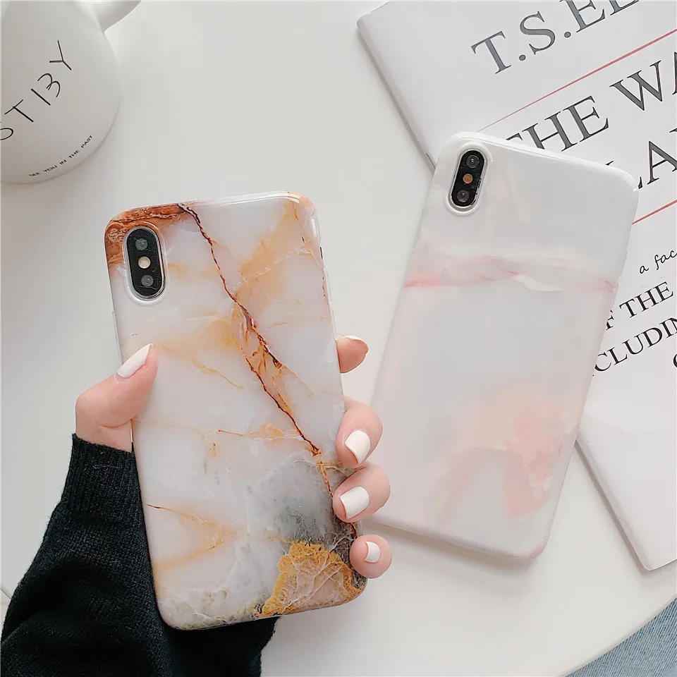 Awesome soft TPU stone glossy Marble phone cover For Apple iPhone 8 plus cases XR X 7 6 6s Xs max |