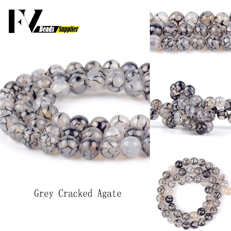 

Natural Gray Cracked Agates Round Beads for Jewelry Making 4mm-10mm Gem Beads Diy Needlework Handicraft Accessories Dropship