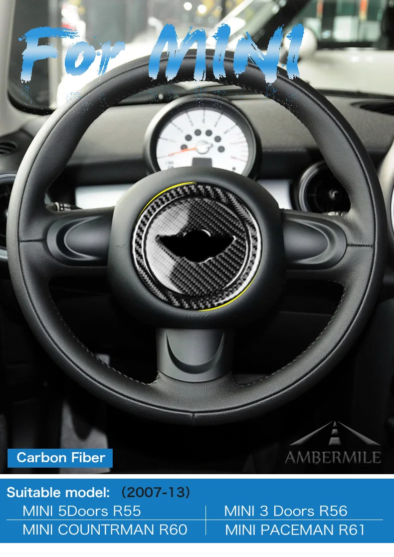 AMBERMILE наклейки на руль из углеродного волокна Накладка для Mini Cooper Clubman R55 R56 Countryman R60 Paceman R61 аксессуары