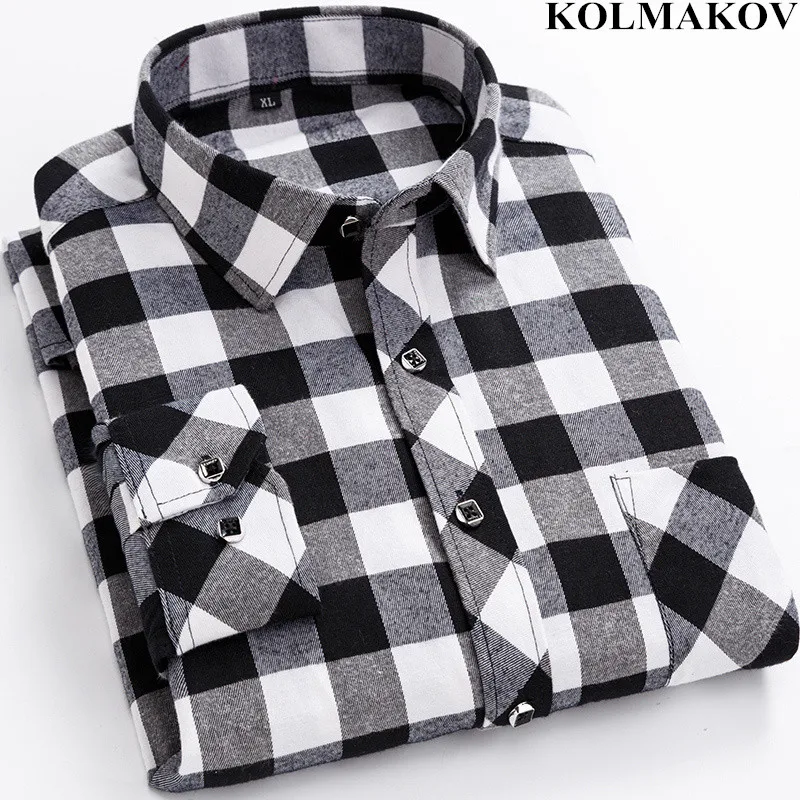 Мужская классическая клетчатая рубашка KOLMAKOV Классическая с длинными рукавами