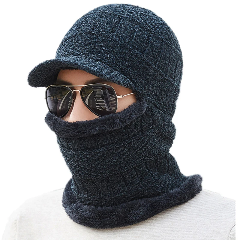 Головные уборы Skullies шапки бини зимняя вязаная шапка с Для мужчин шарф зимние