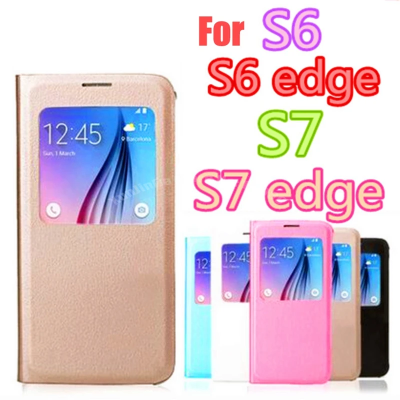 

10pcs For Samsung Galaxy S7 G9300 S6 View Window Flip Cover Leather Back Case For Samsung S7 Edge G9350 S6 Edge plus