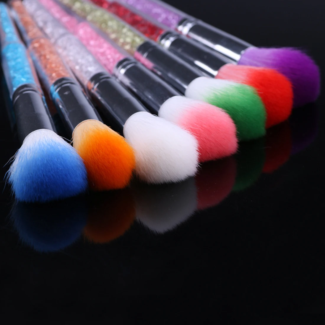 Мягкая щетка для очистки волос красочная длинная ручка с алмазной пылью ногтей