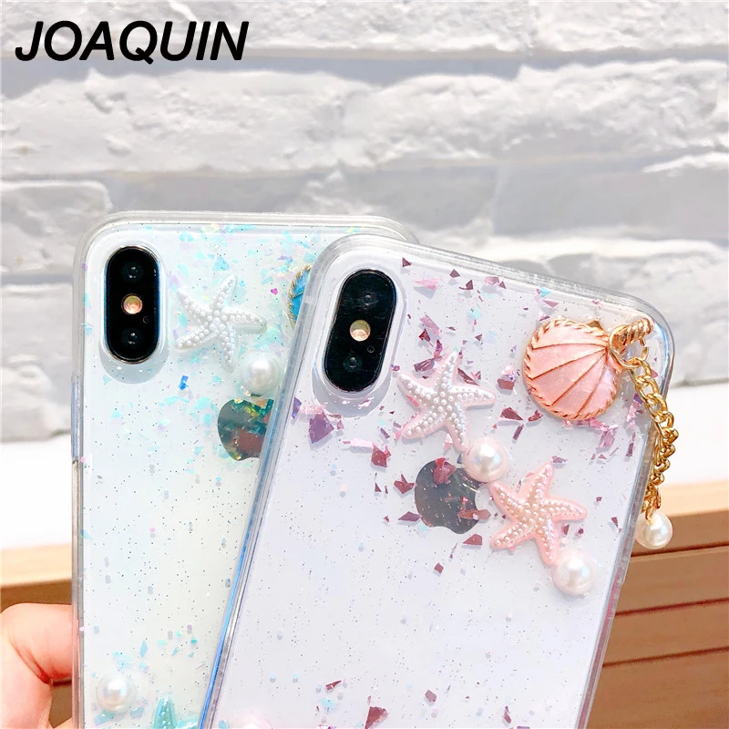 Beach Shell Starfish Phone Case for iPhone X Ocean Pearl Pendant Soft Candy color 3D Transparent 6 6s plus 7 8 |