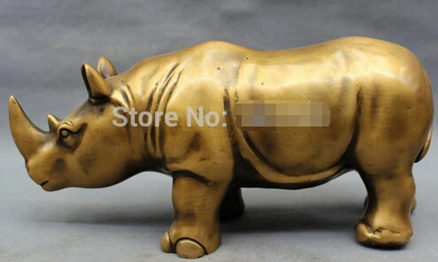WBY+++ free shipping 11" Lucky Chinese Bronze Reptiles Bull Ox Rhino Rhinoceros Horn Statue Figurine | Дом и сад