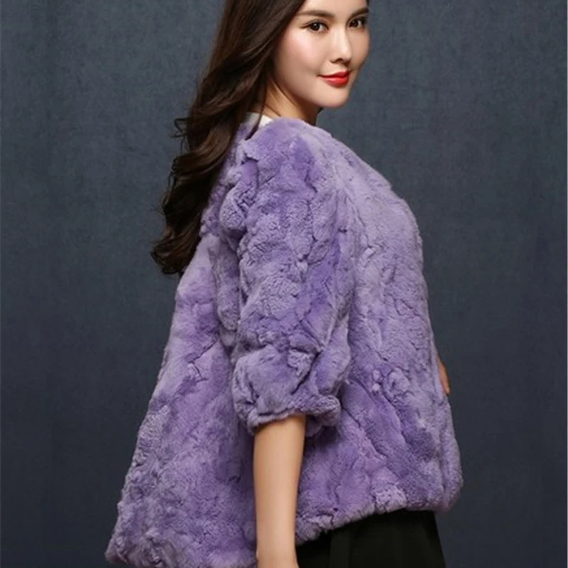 Женская свободная шуба из натурального меха кролика Рекс размеры XS-7XL Осень-зима