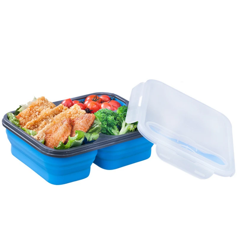 Силиконовый Ланч-бокс с вилкой, СВЧ, складной, для офиса, для детей, Bento Tiffin, портативный, большая емкость, 3 сетки, контейнер для еды, приготовление еды