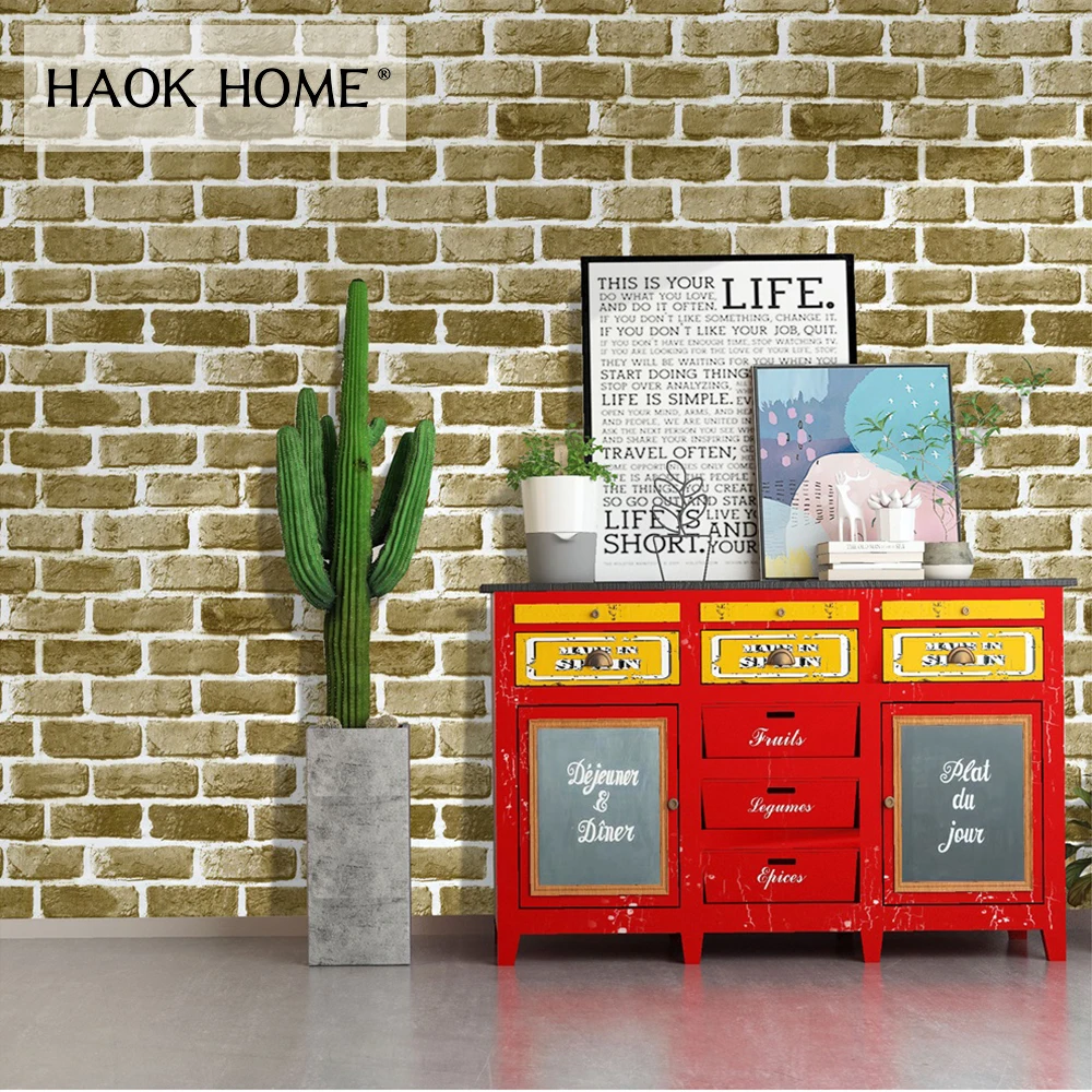 HaokHome винтажные 3D обои из искусственного кирпича и палочки цвета хаки/Коричневый