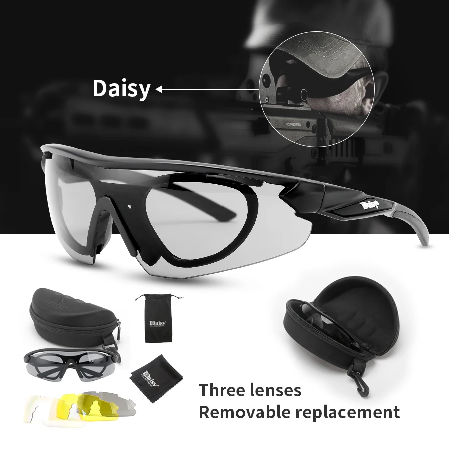 Солнечные очки Daisy C8 армейские, пуленепробиваемые поляризационные солнцезащитные очки с 3 линзами X7 для охоты, стрельбы, страйкбола, мотоцикла - изображение