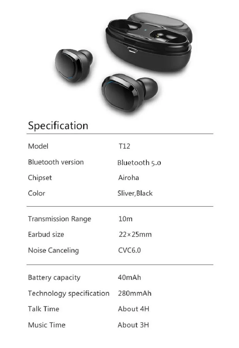 T12 TWS беспроводной Bluetooth V4.1 HIFI наушники стерео гарнитура Мини водонепроницаемый наушник спортивные басы Наушники Беспроводные наушники