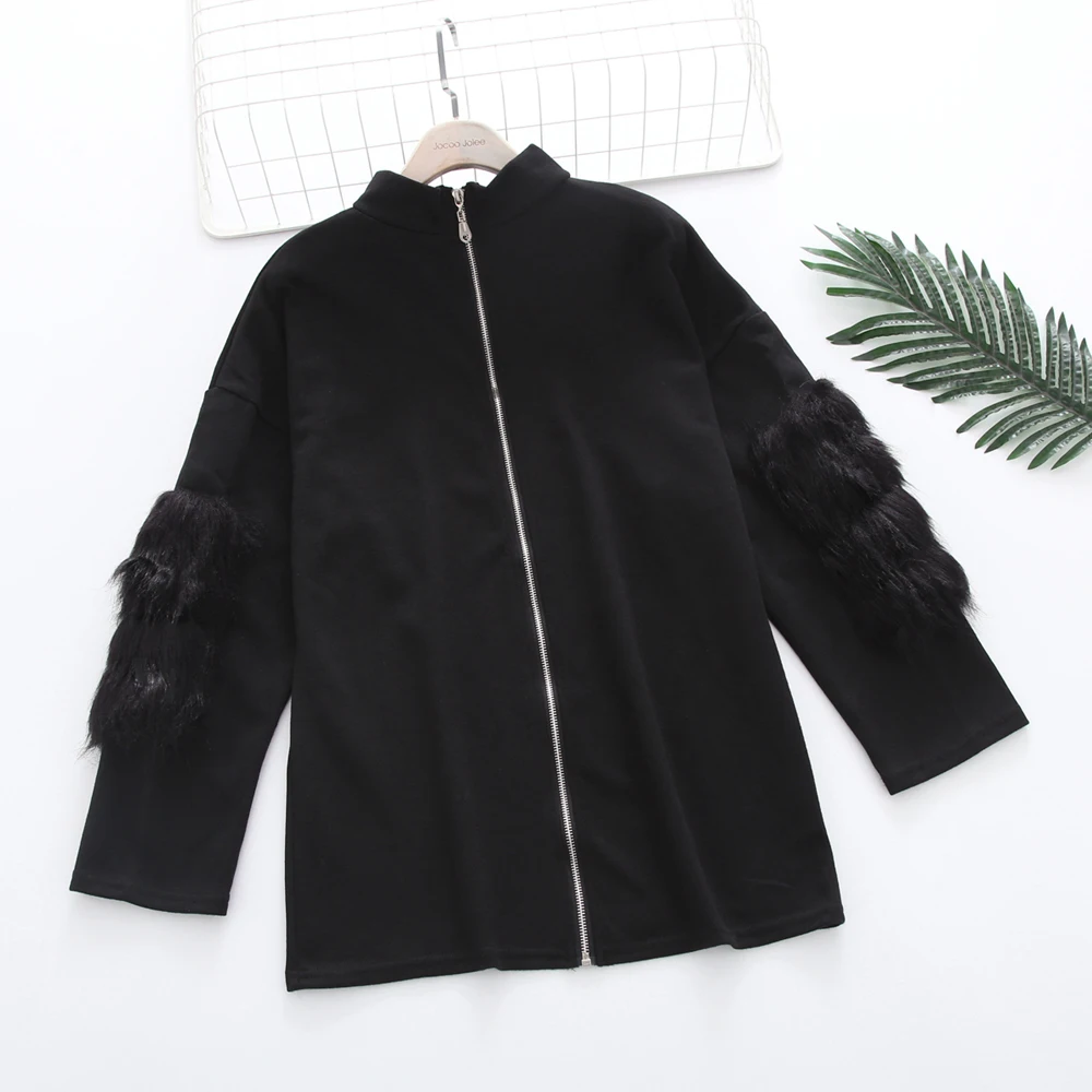 Women Oversized Sweater Turtle Neck Fur Sleeve Black White Autumn Winter Knited Pullover femme pull back zipper | Женская одежда