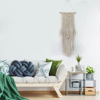 new bohemian macrame handmade knitting white rope tapestry wall hanging tapisserie banner tassel craft home decor gift