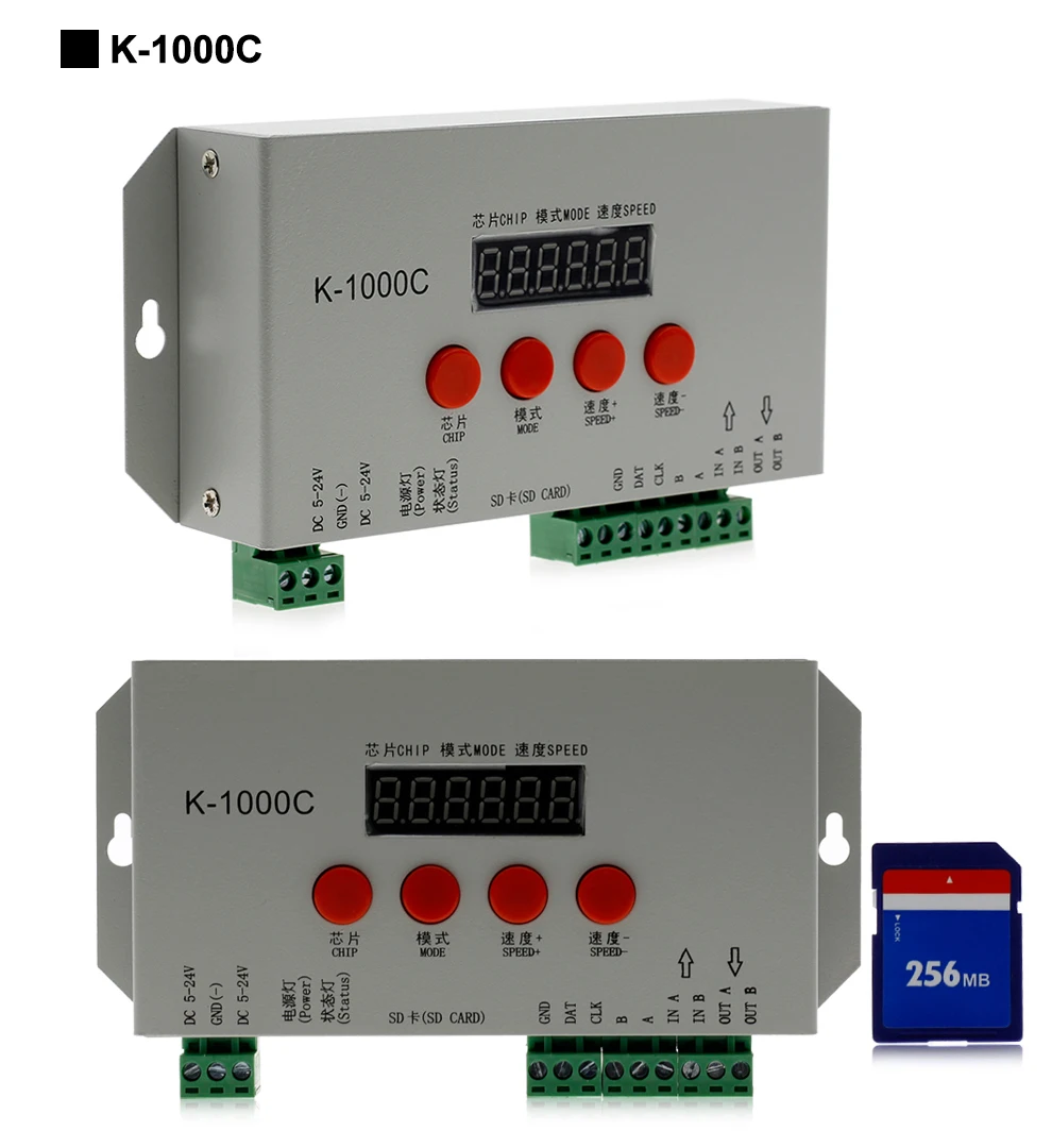 K-1000C/T-1000S светодиодный контроллер пикселей для IC WS2812B, WS2811, APA102, SK6812, 2801 светодиодный контроллер 2048 пикселей DC5-24V