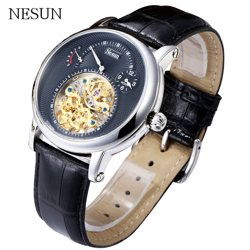 Роскошные NESUN мужские полые турбийон часы бизнес автоматические механические