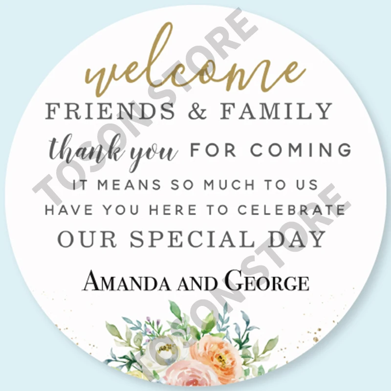 100, Silver laser Customized text logo, Wedding Stickers, Invitations Seals, Candy Favors Gift Boxes Labels, On White Adhesive