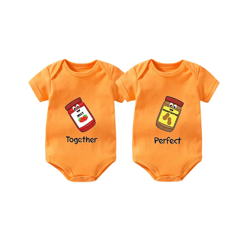 2019 Ysculbutol twins strawberry jam together and peanut butter perfect baby bodysuit customized boy girl clothes | Детская одежда и