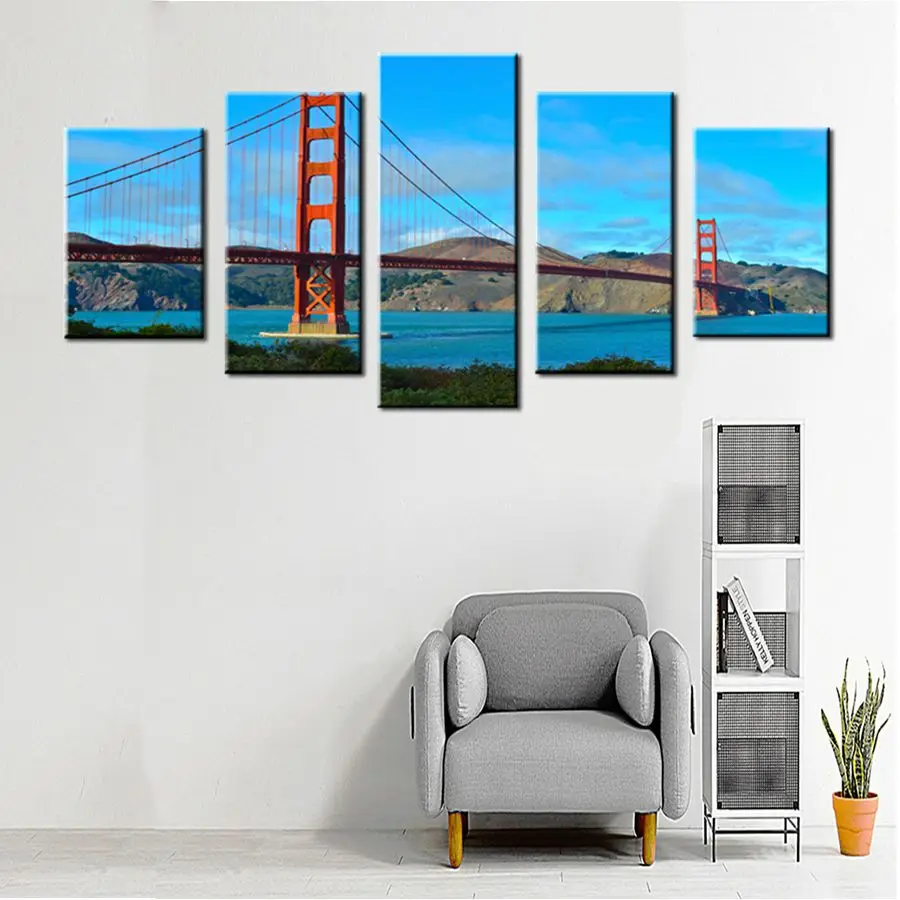 Печатная картина Сан Франциско Золотые ворота на холсте Большая фотография 5 шт.