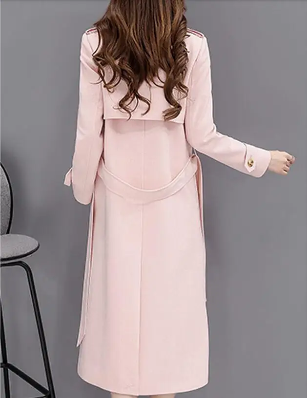 Весенне осенний Новый Розовый Женский Тренч 2017 длинный Повседневный однобортный