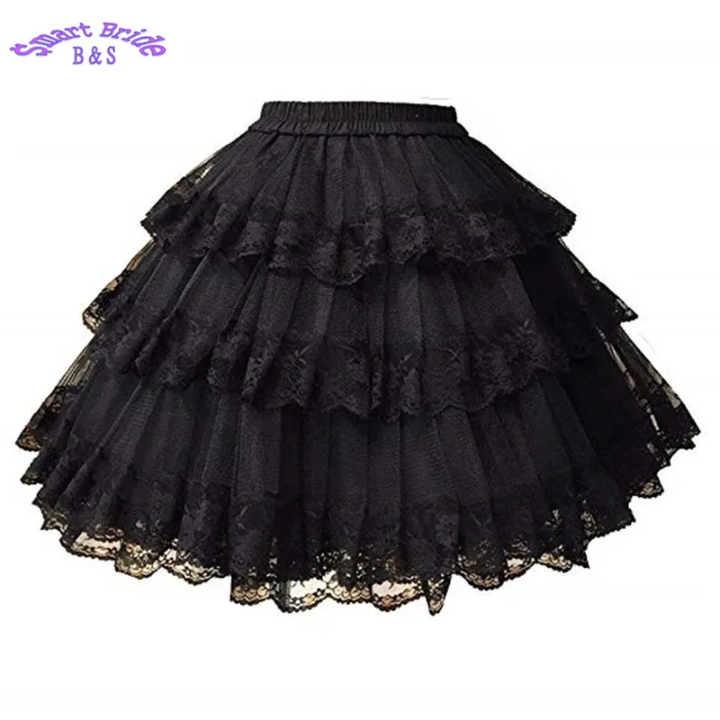 

Lace Petticoats Maxi Skirts Party Dress Vintage Short Lolita Three Layers Hard Tulle Crinoline Tutu Underskirt 45cm Length PC1