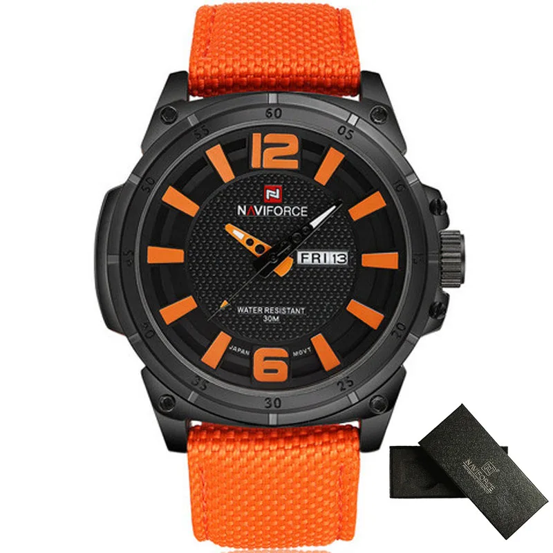 NAVIFORCE мужские спортивные часы с нейлоновым ремешком, военные модные наручные часы, мужские оригинальные мужские часы 30 м, черные часы - Цвет: NF9066 orange