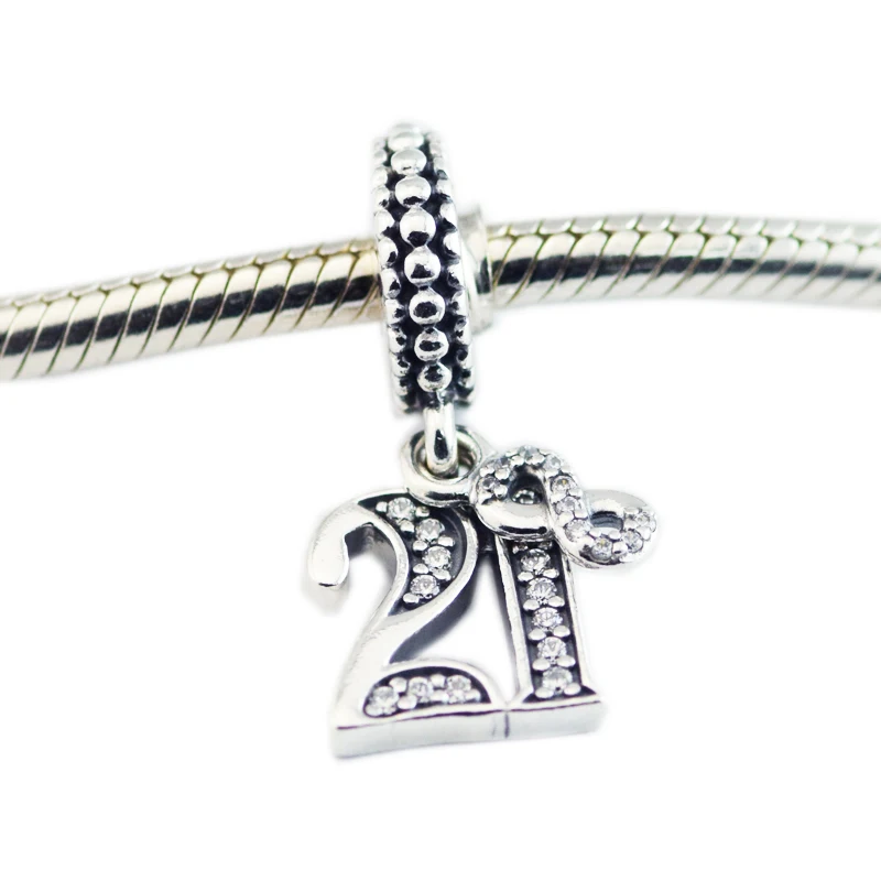 

Fits For Pandora Charms Bracelets 21 Years of Love Beads with Clear CZ 100% 925 Sterling-Silver-Jewelry Free Shipping