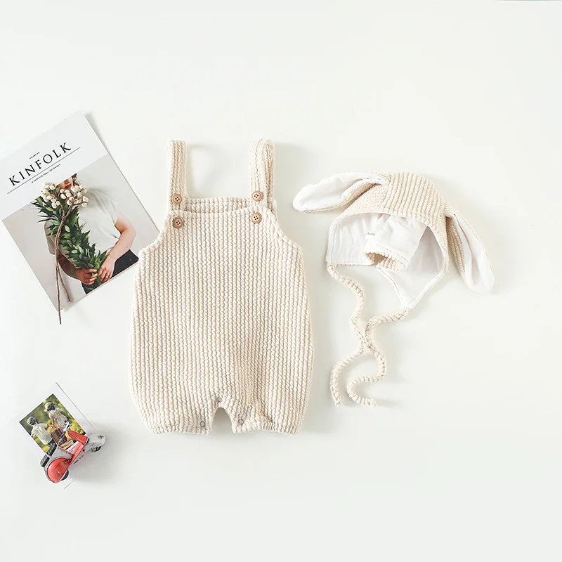 2018 Autumn New Arrival Cotton all-match Baby Rabbit Ears Cute Strap climbing pp bodysuit with hat for cute sweet baby girls | Детская