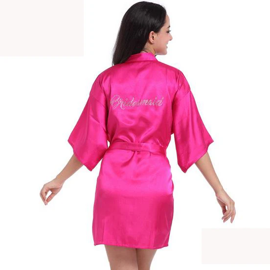 rose red Однотонный пояс, шелковое кимоно, халат для подружки невесты, женские шелковые халаты, горячее сверление, халат, Атласный халат, женская одежда, платья YZT1129 - Цвет: rose red