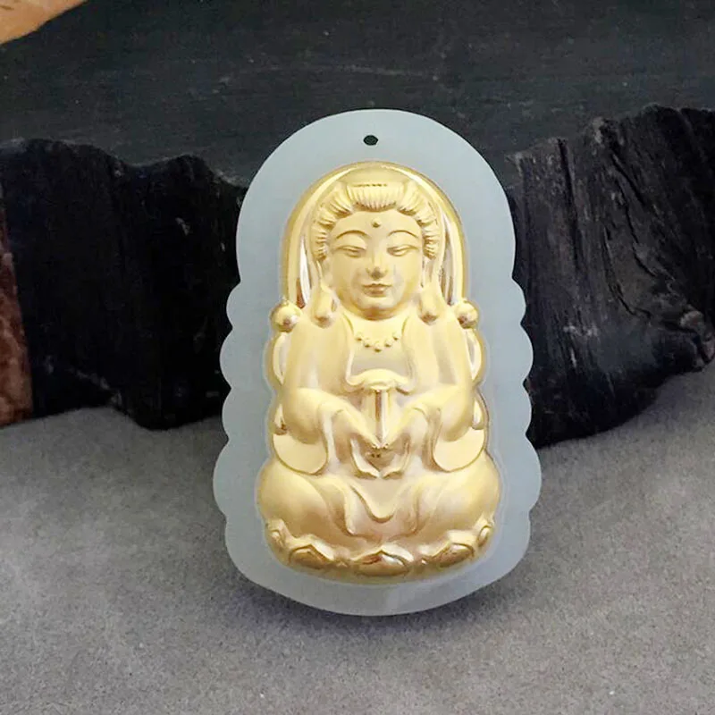 Yu xin yuan изысканные ювелирные изделия jiang Hetian24k золото нефрит инкрустация guan yin