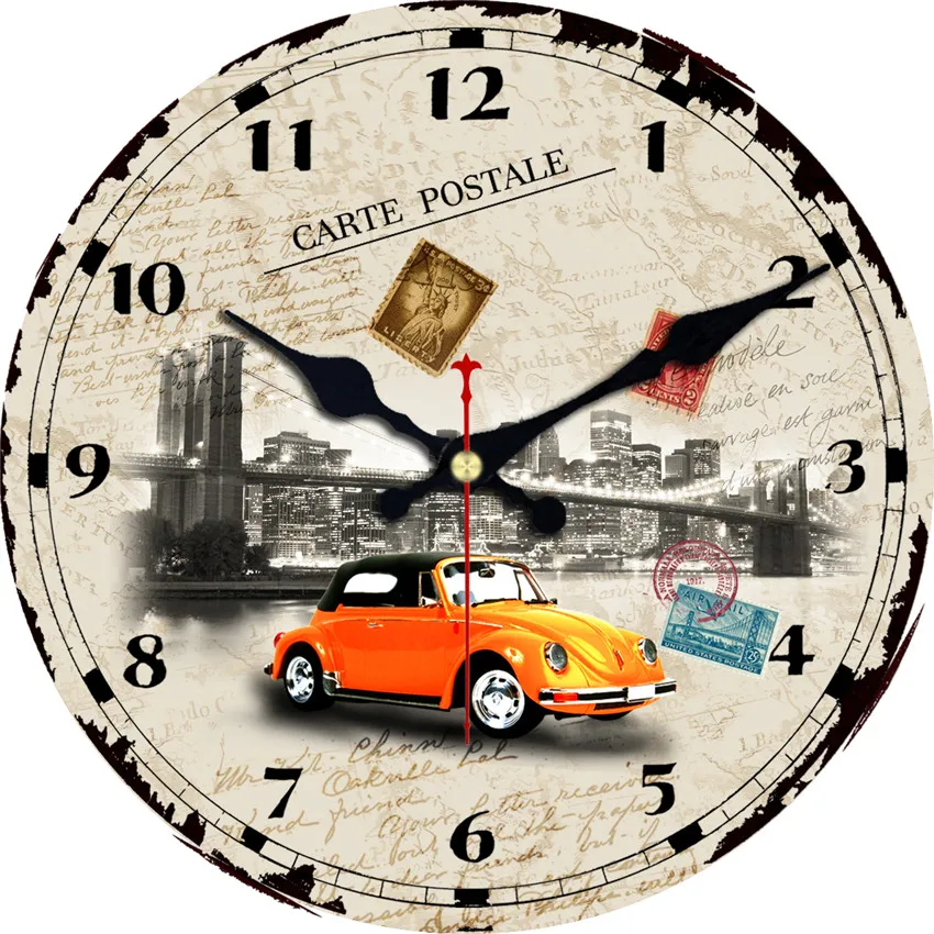 Большие декоративные круглые Настенные часы Парижская башня старый стиль такси