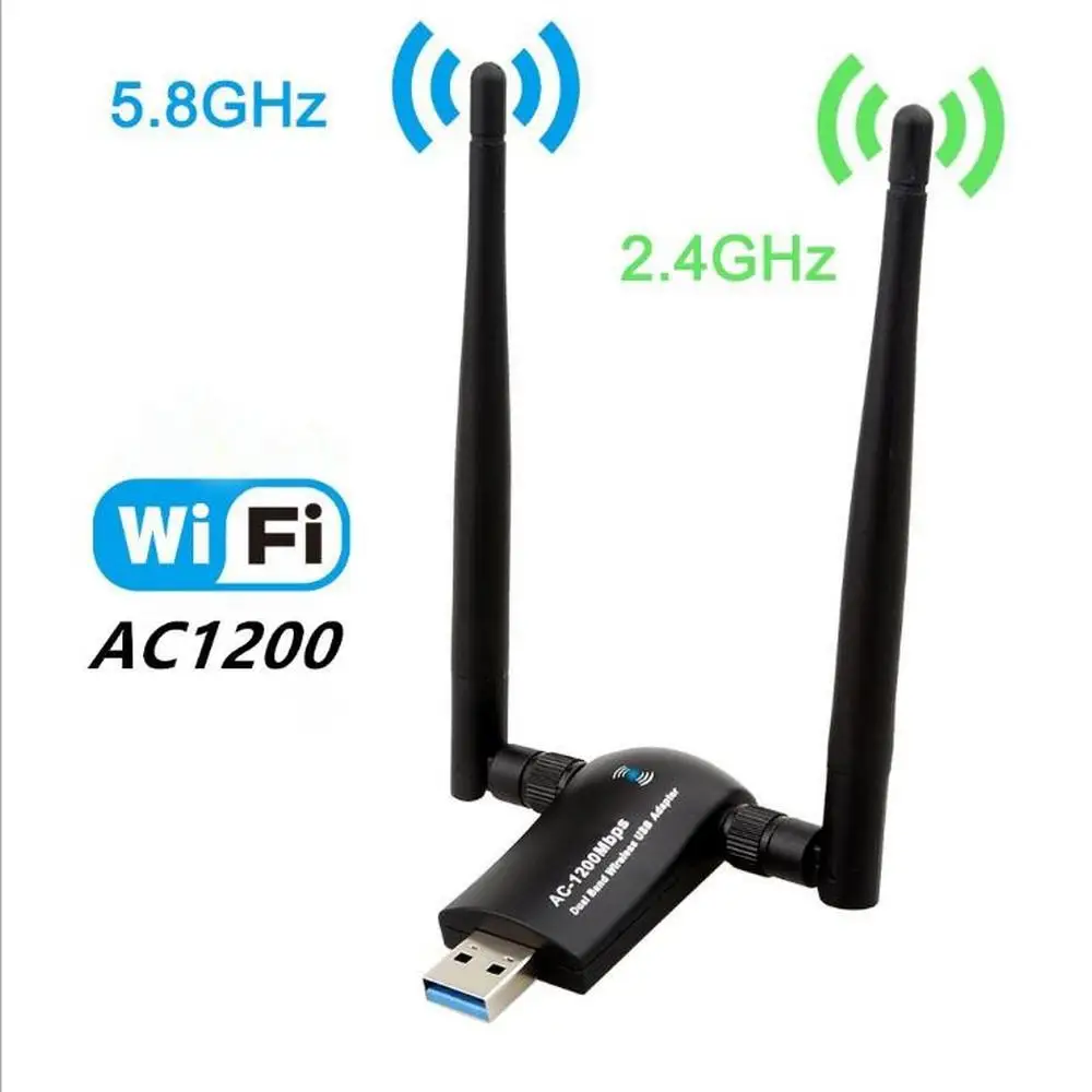 Беспроводная ТВ-карта USB Wifi адаптер AC1200 двухдиапазонный 2,4G/5,8G с высоким коэффициентом усиления две антенны сеть WiFi USB 3,0 для рабочего стола