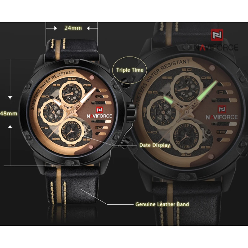 Часы наручные NAVIFORCE мужские спортивные брендовые Роскошные водонепроницаемые