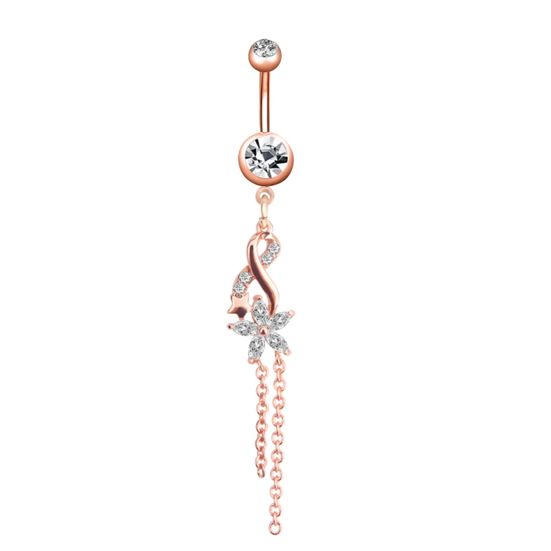 rose gold 1 шт., новинка, Кристальный цветок, ювелирные изделия для тела, сексуальные болтающиеся кольца для пупка, пирсинг пупка, кольца для пирсинга, модные ювелирные изделия - Окраска металла: rose gold