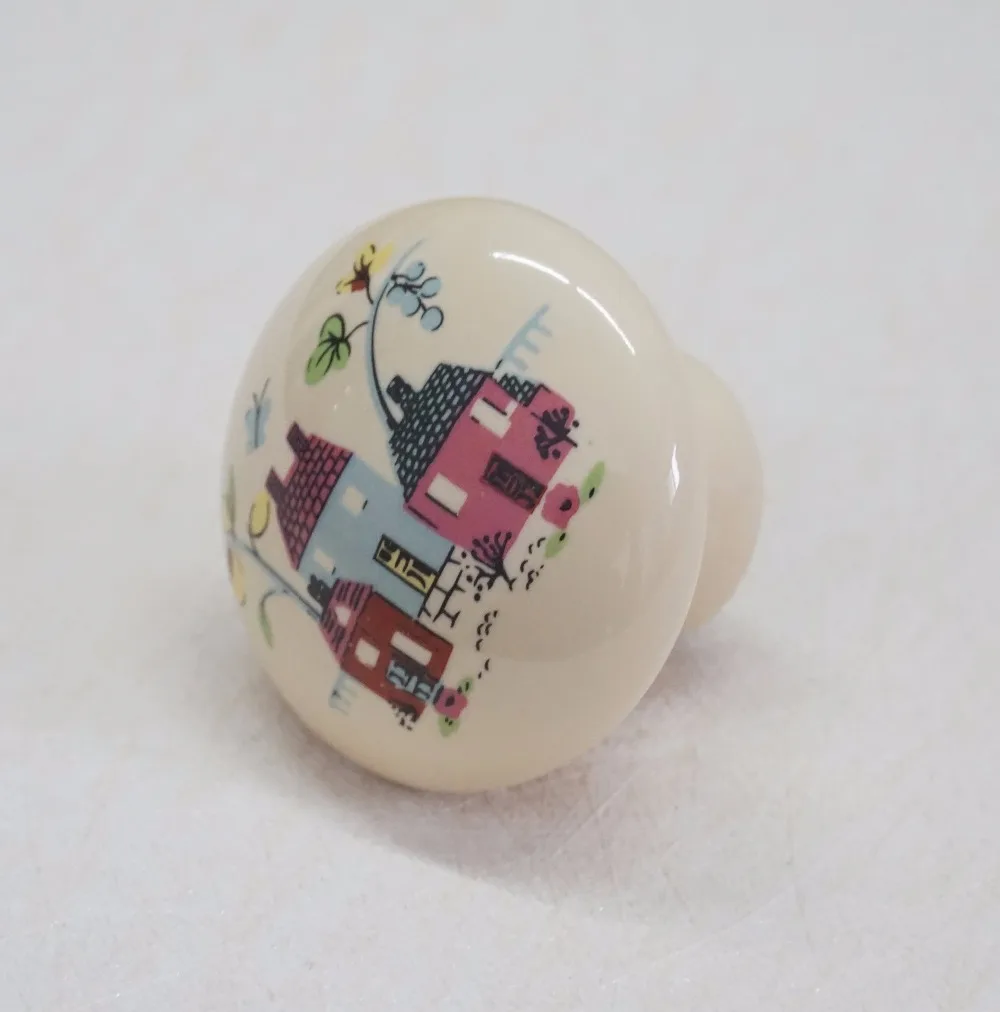 Круглые керамические ручки Детская дверная ручка бежевые фарфоровые Мультяшные