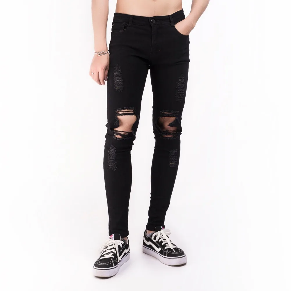 Дизайнер Slim Fit Рваные джинсы Для мужчин Привет улица S Distressed Denim Joggers отверстия на