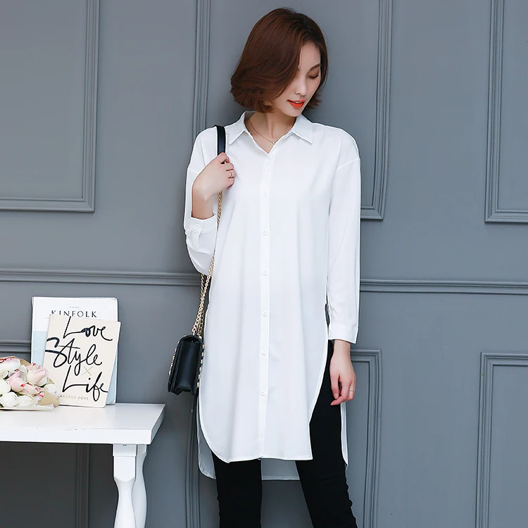 Рубашка женская с длинным рукавом и открытым швом повседневная длинная большого