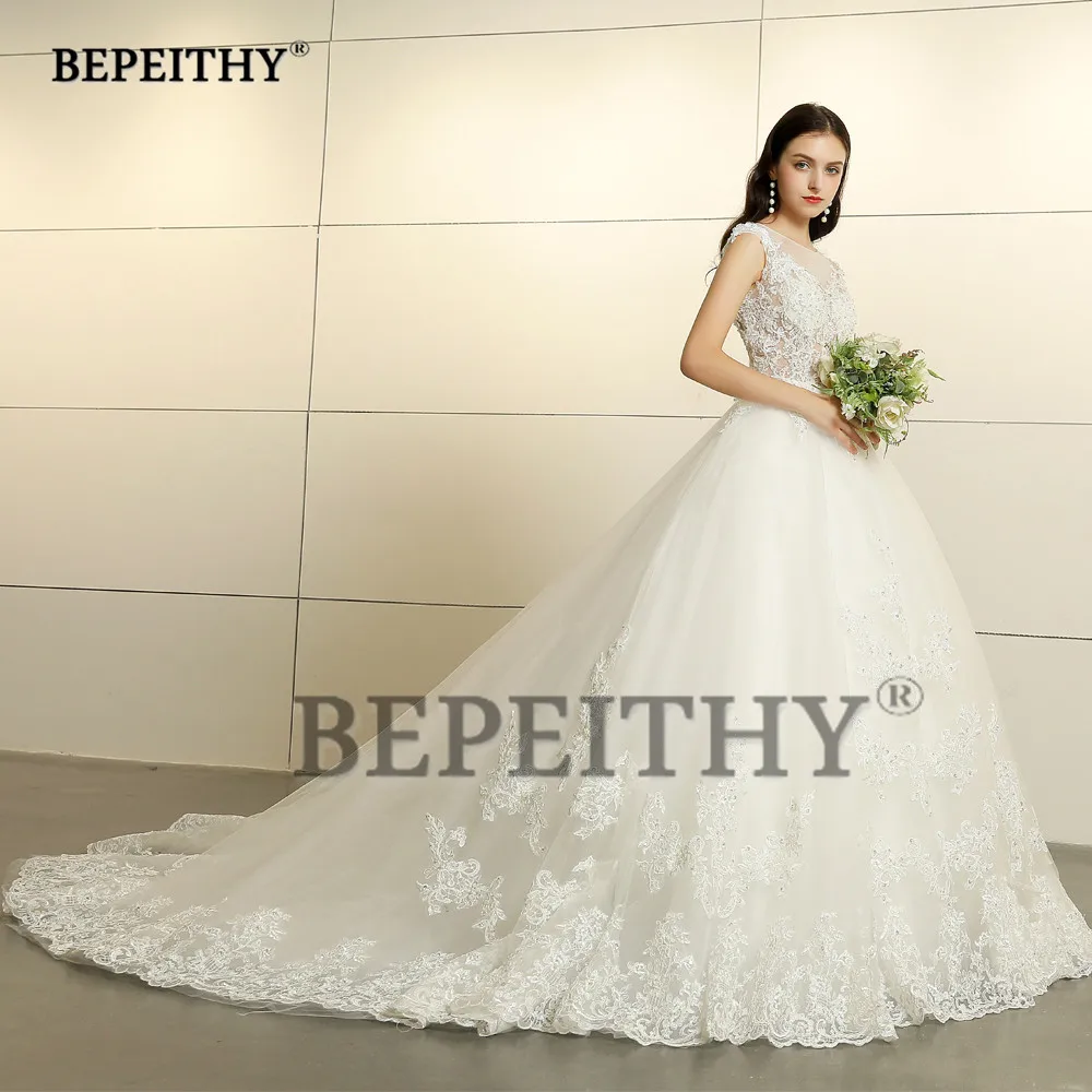 Robe De Mariee, кружевное свадебное платье принцессы, без рукавов,, Церемониальный шлейф, Vestido De Novian, винтажные свадебные платья, горячая распродажа