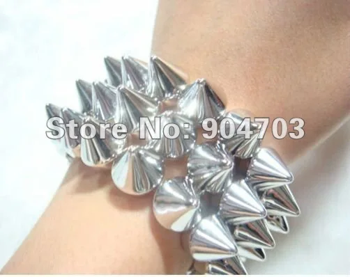 Free shipping wholesale 120pcs/lot Multi Spike Stud Stretch Punk Gothic Bracelet 3 rows|bracelet coin|stud creepersbracelet kit |